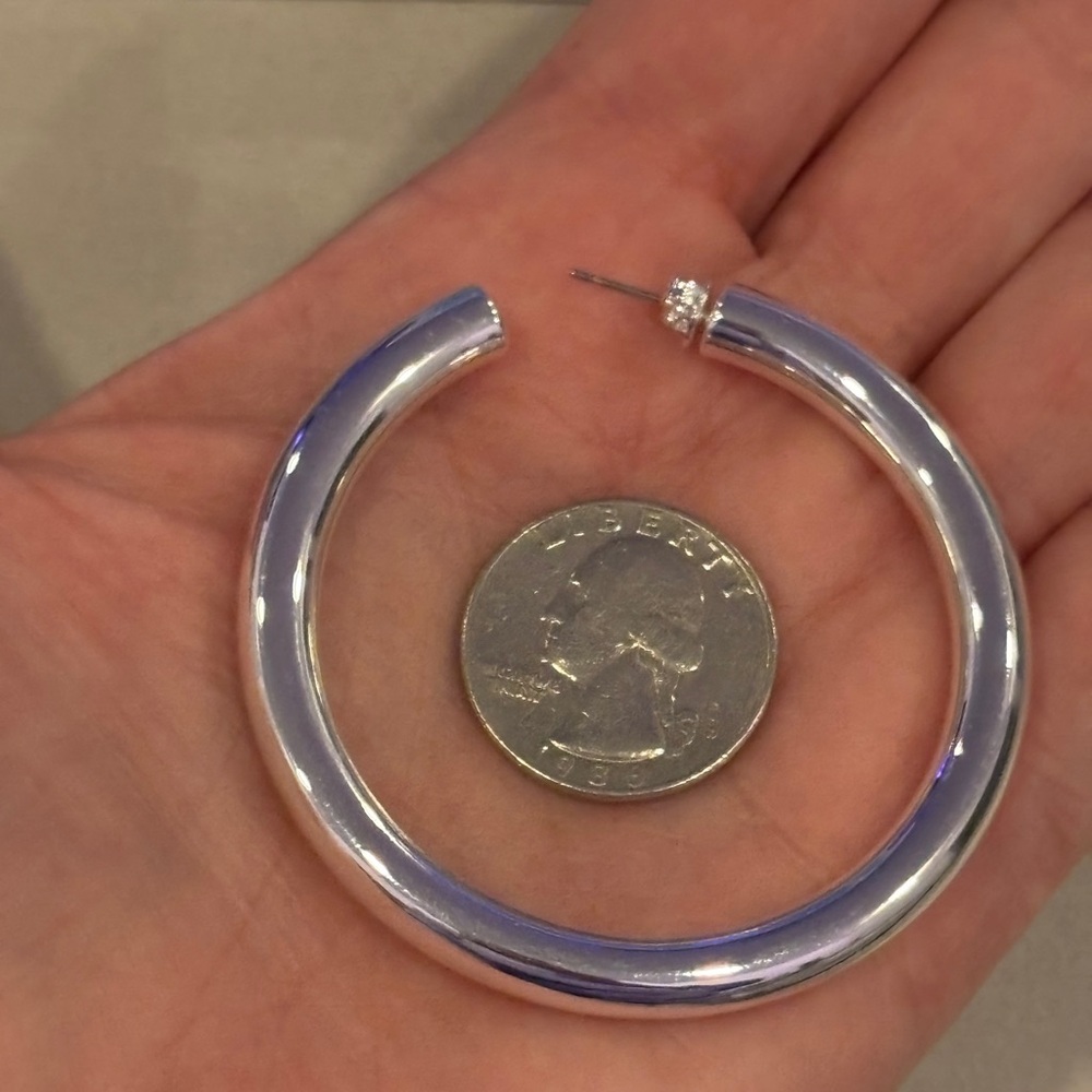 X-LARGE THICK Round Tube Hoop Earrings with Post-Backs - BRAND NEW! Argento Vivo